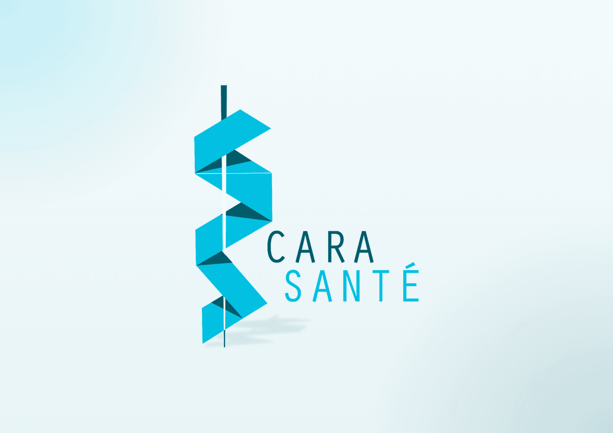 Logo géométrique bleu et typographie Cara Santé sur fond clair