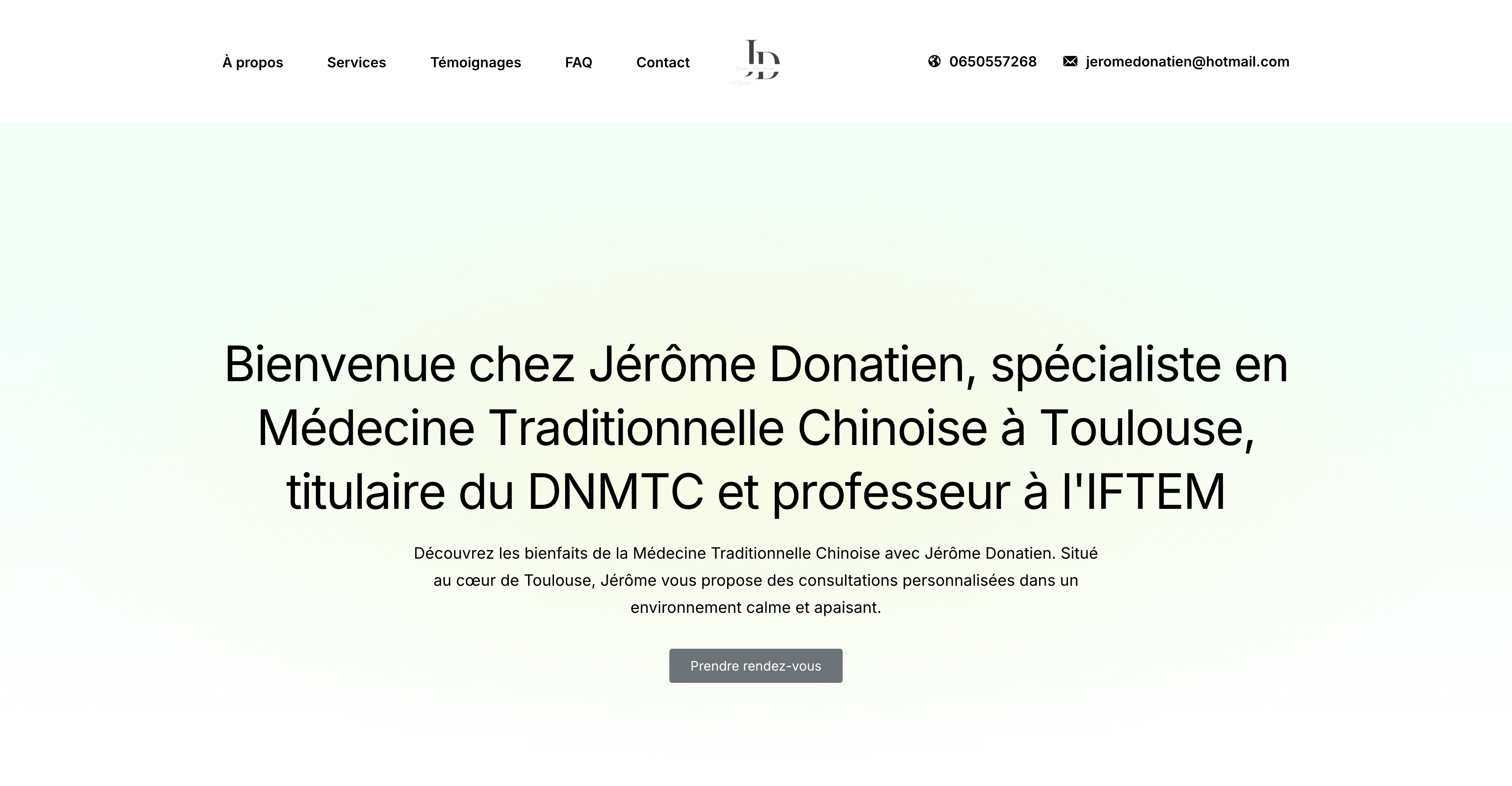 Page d’accueil du site de Jérôme Donatien, praticien en médecine traditionnelle chinoise à Toulouse