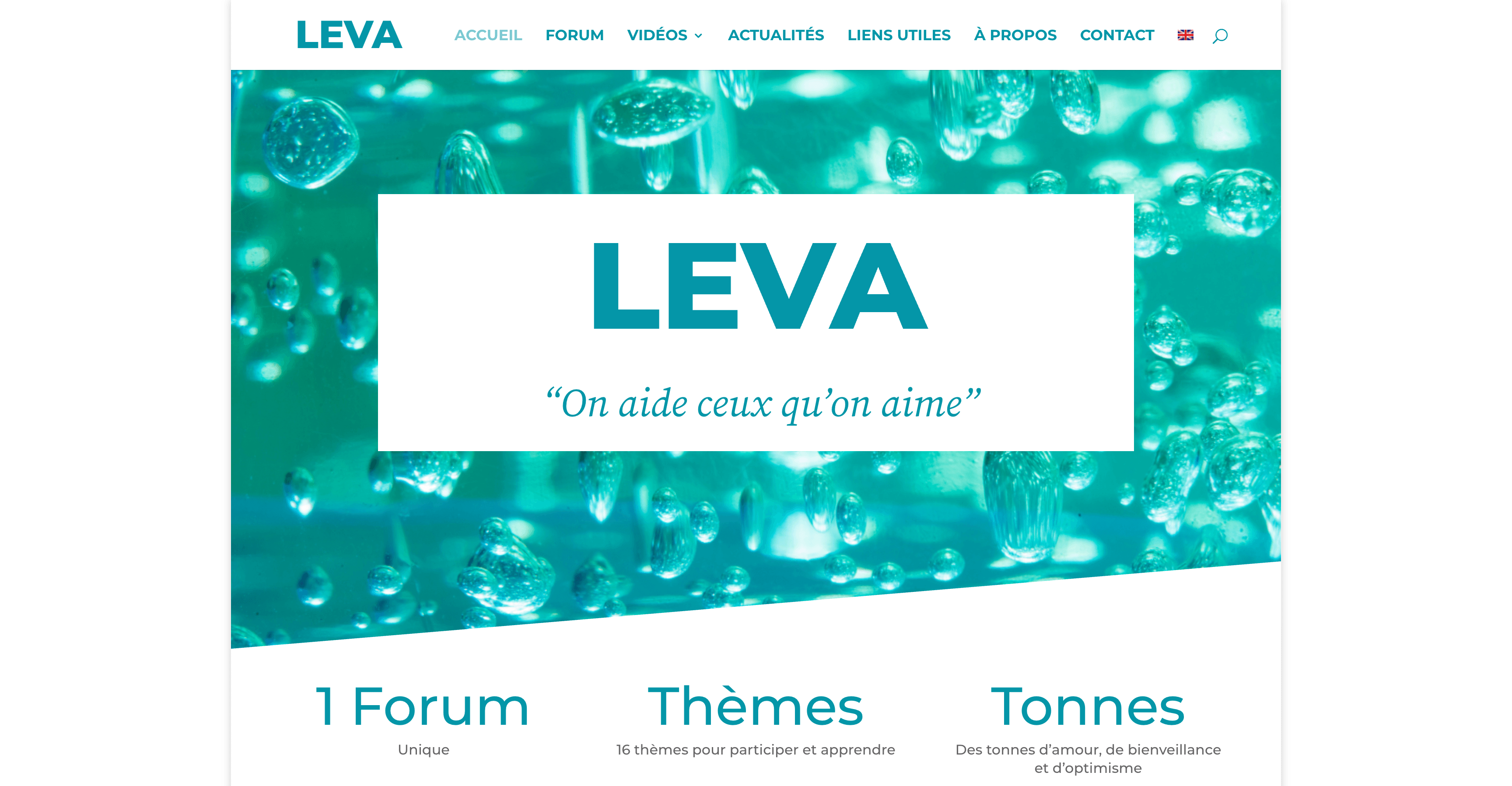Page d’accueil de LEVA et sa signature « On aide ceux qu’on aime »