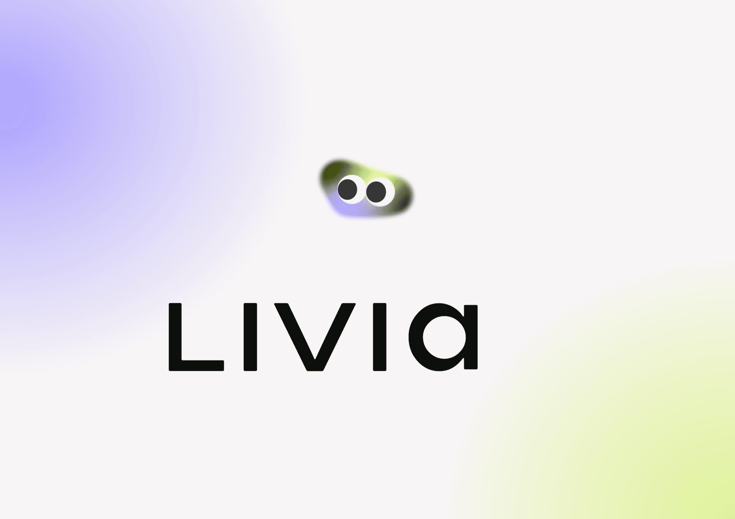 Logo LIVIA et son symbole aux deux yeux sur un fond lavande et anis
