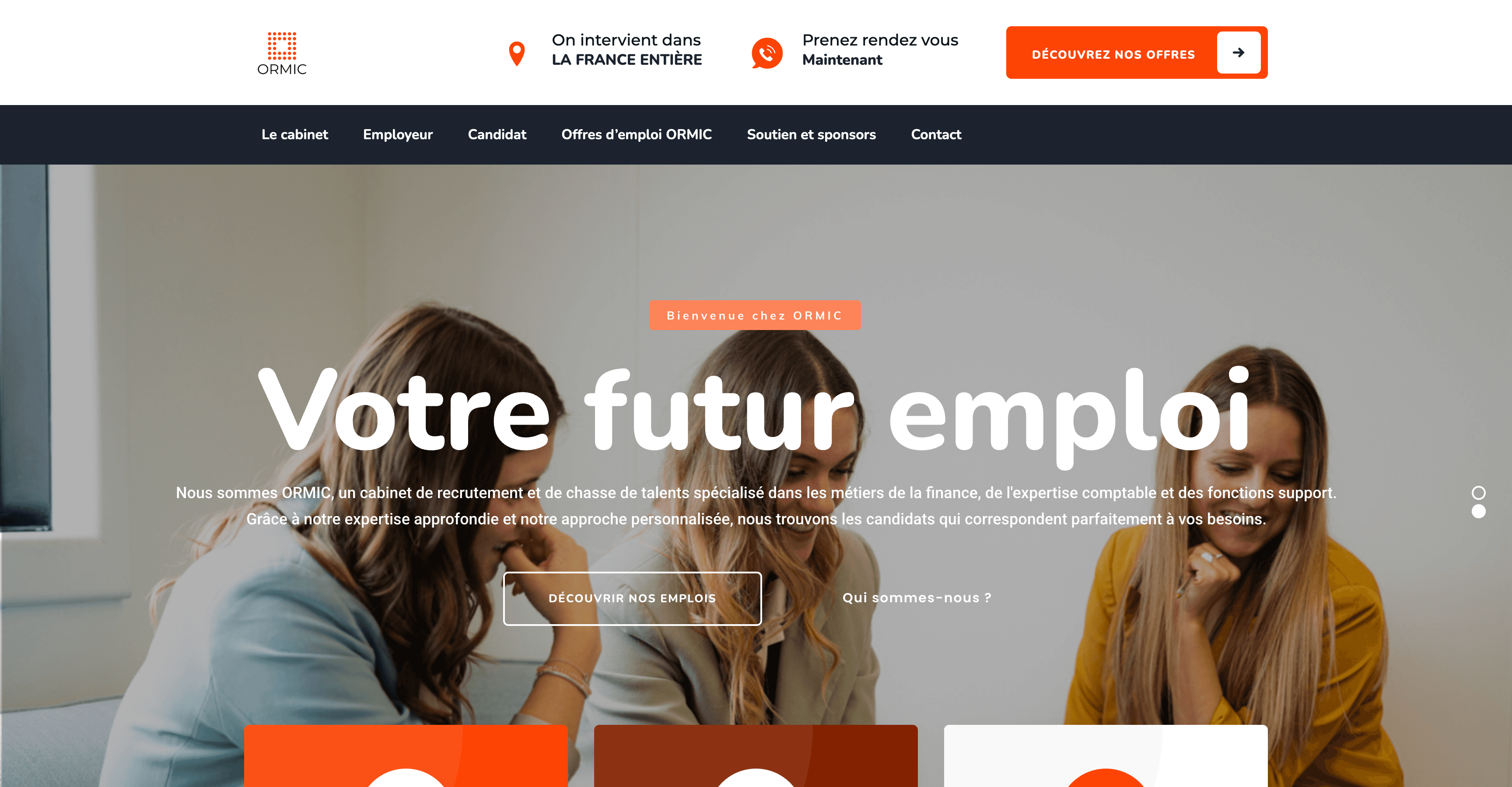 Page d’accueil d’ORMIC avec le titre « Votre futur emploi »