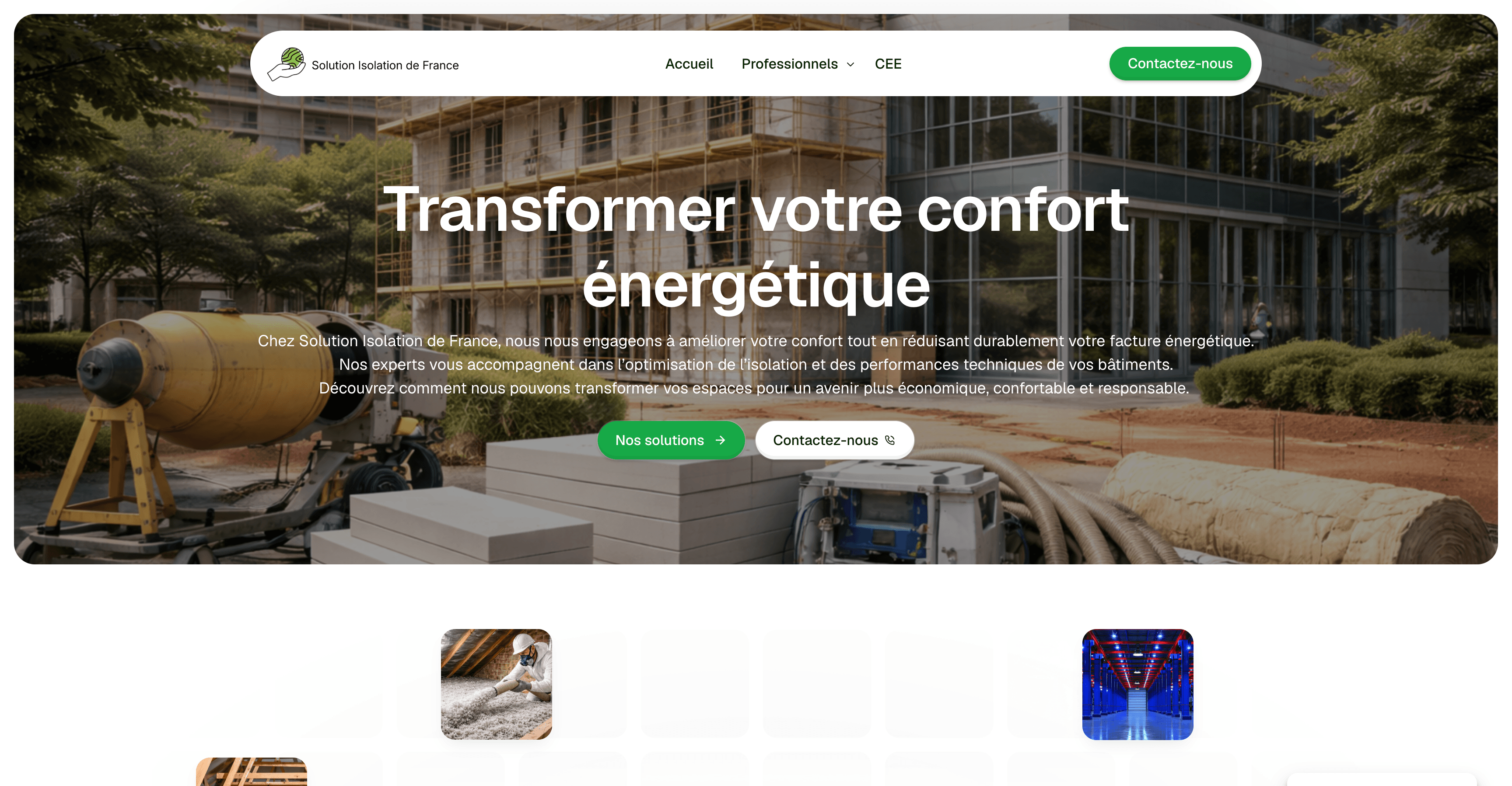Page d’accueil de Solution Isolation de France dédiée au confort énergétique