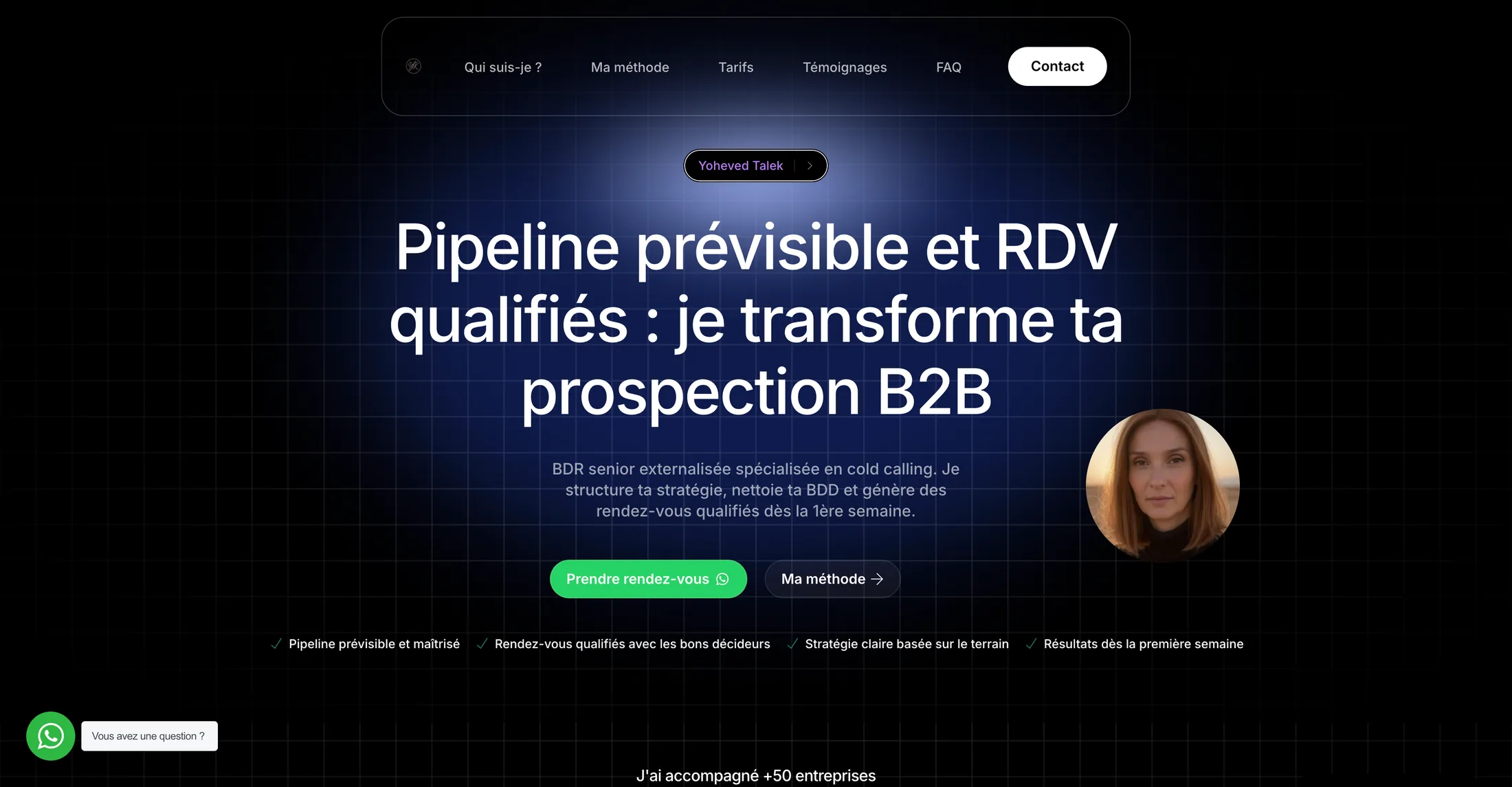 Landing page de Yoheved Talek dédiée à la prospection B2B