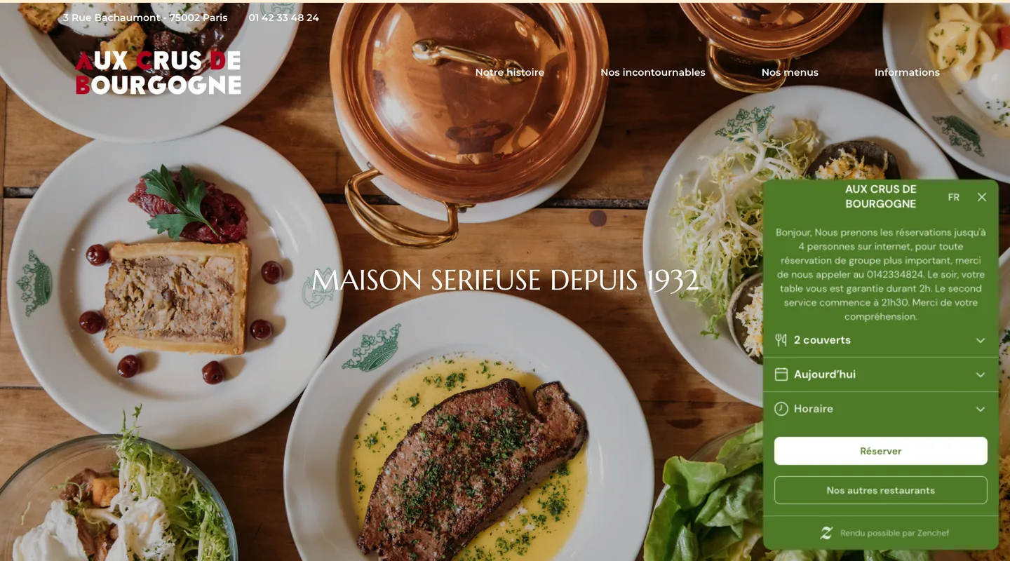 Page d'accueil du site Aux Crus de Bourgogne réalisé par Peechy
