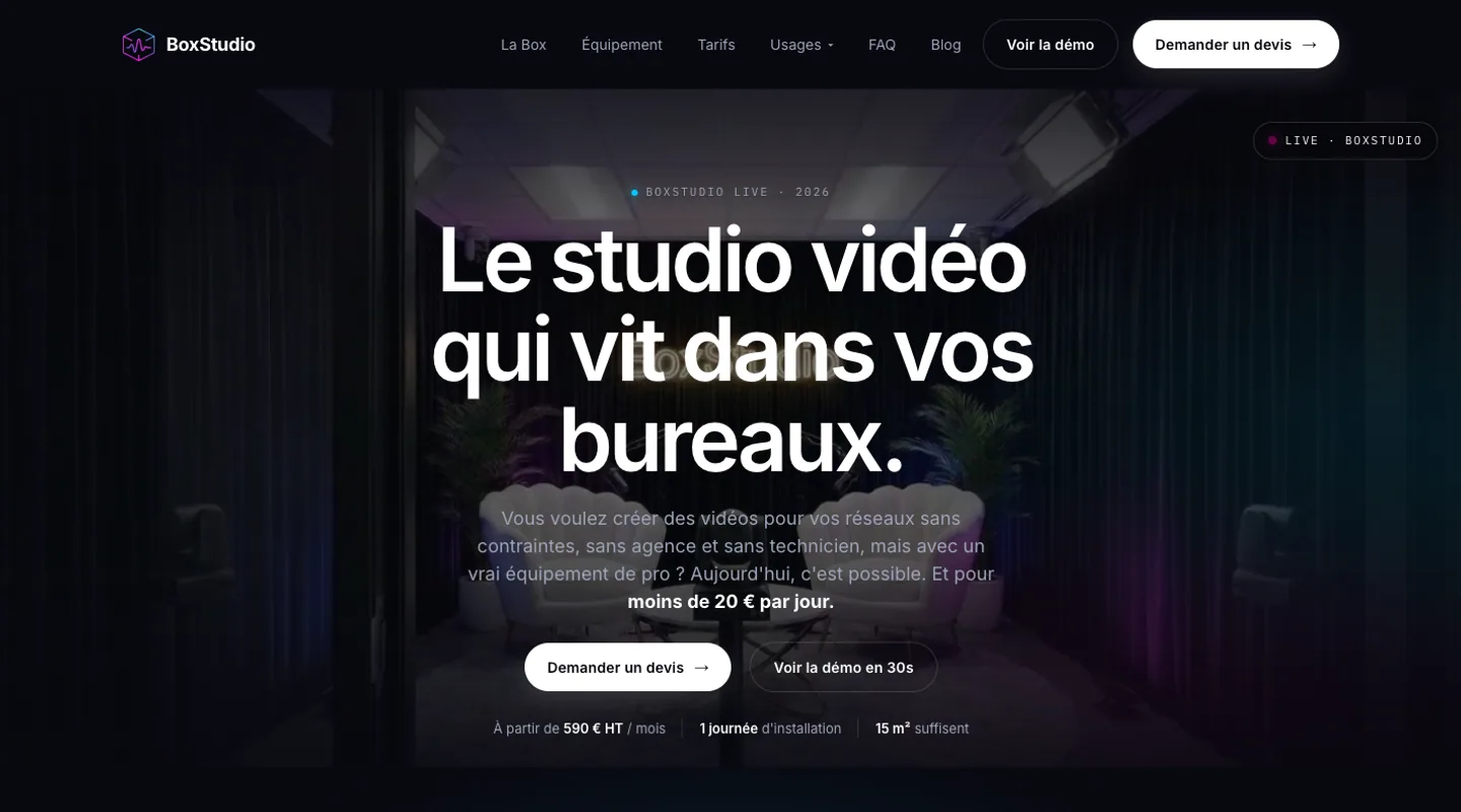 Page d'accueil du site BoxStudio réalisé par Peechy
