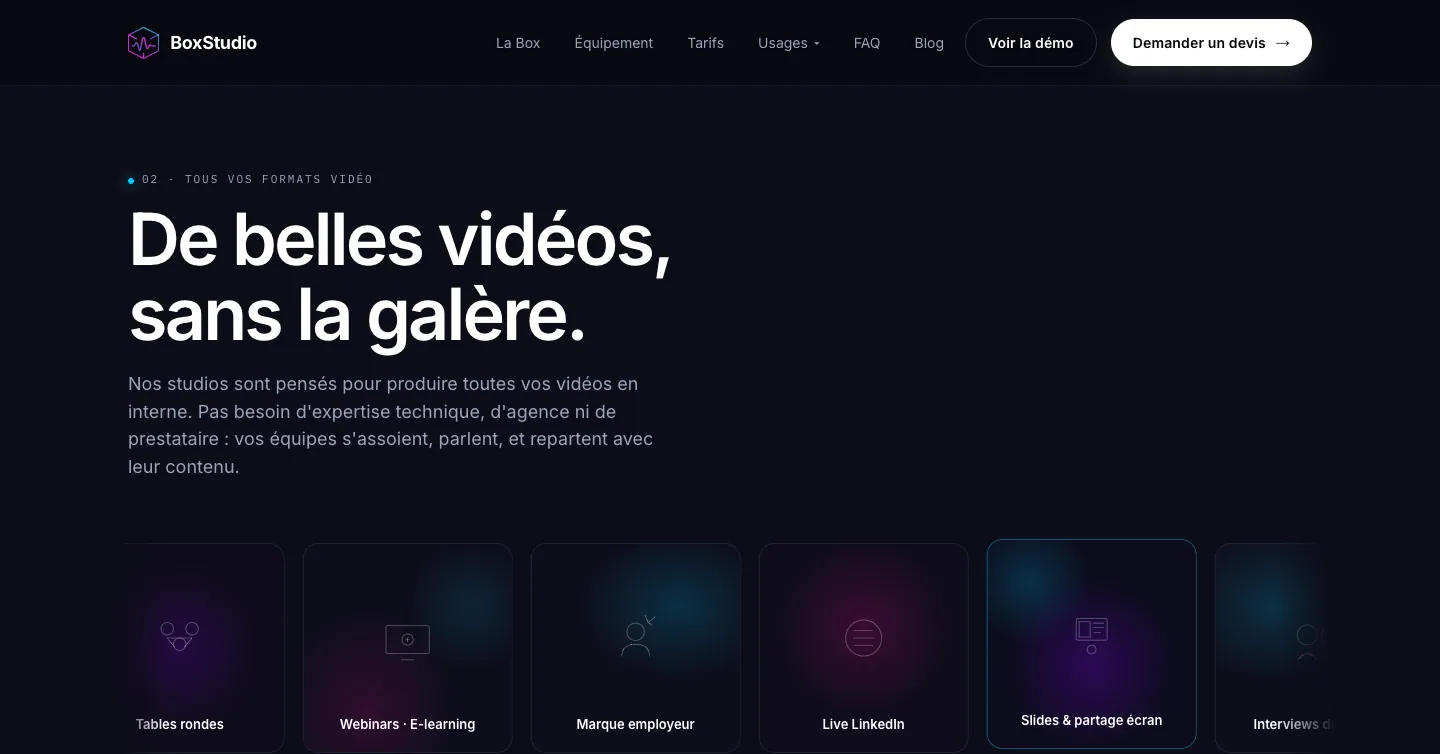 Site BoxStudio, les formats vidéo possibles, vue 2 sur 10