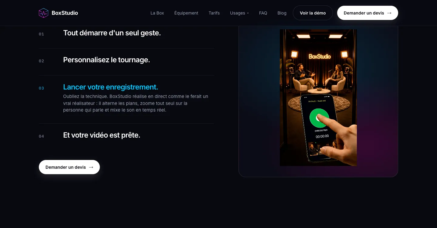 Site BoxStudio, le déroulé en quatre étapes, vue 3 sur 10