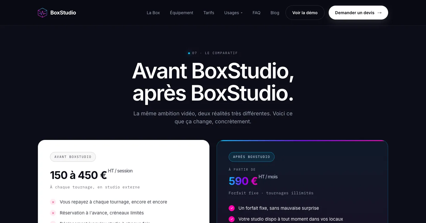 Site BoxStudio, le comparatif avec les alternatives, vue 7 sur 10