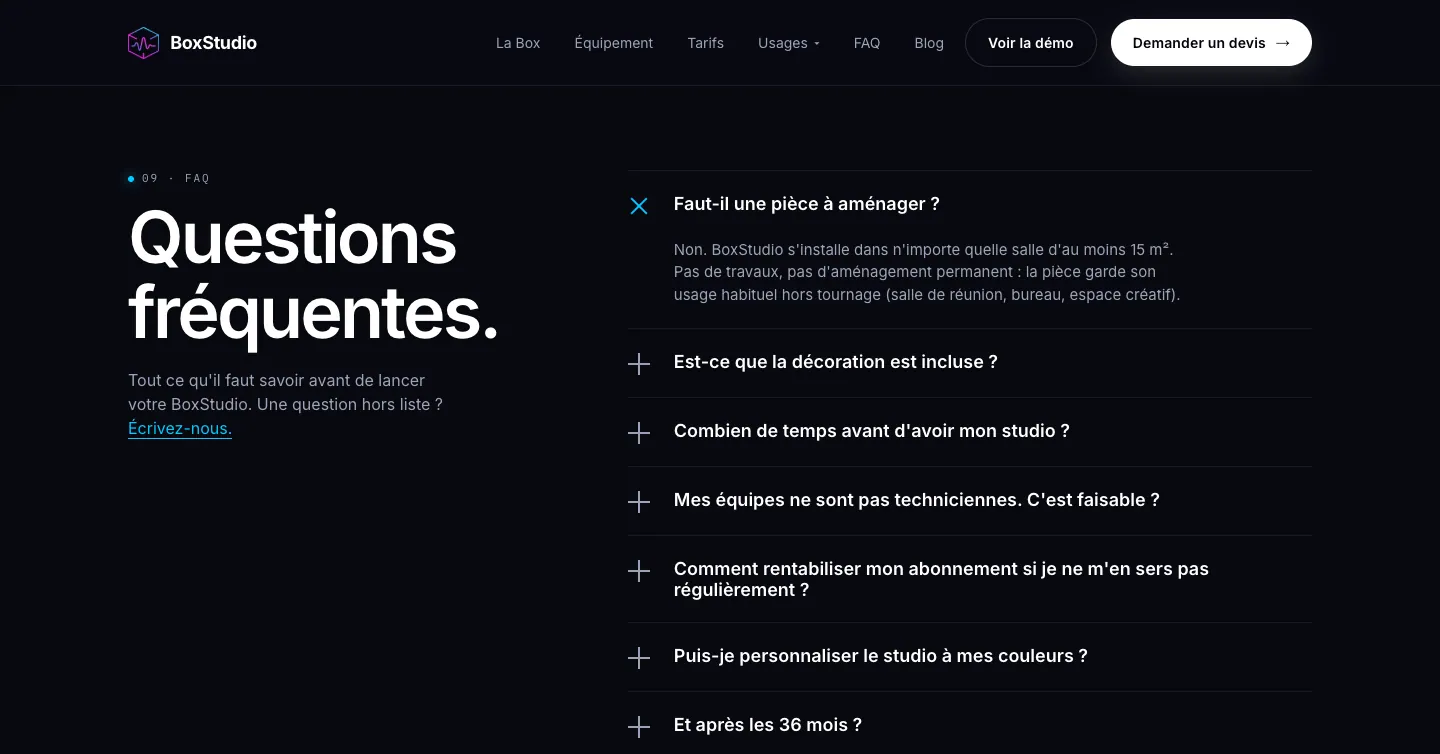 Site BoxStudio, les questions fréquentes, vue 9 sur 10