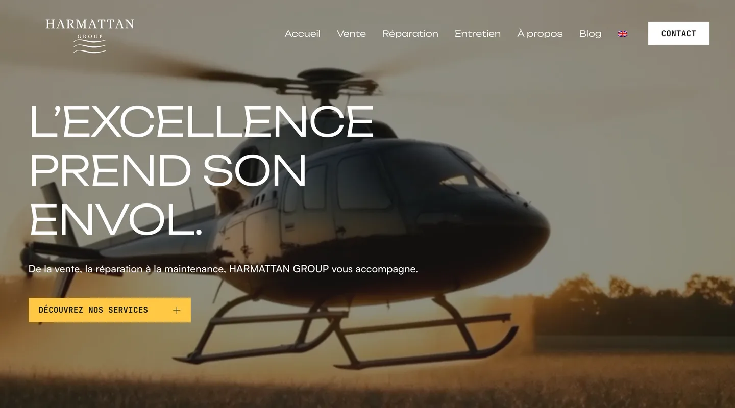 Page d'accueil du site Harmattan Group réalisé par Peechy