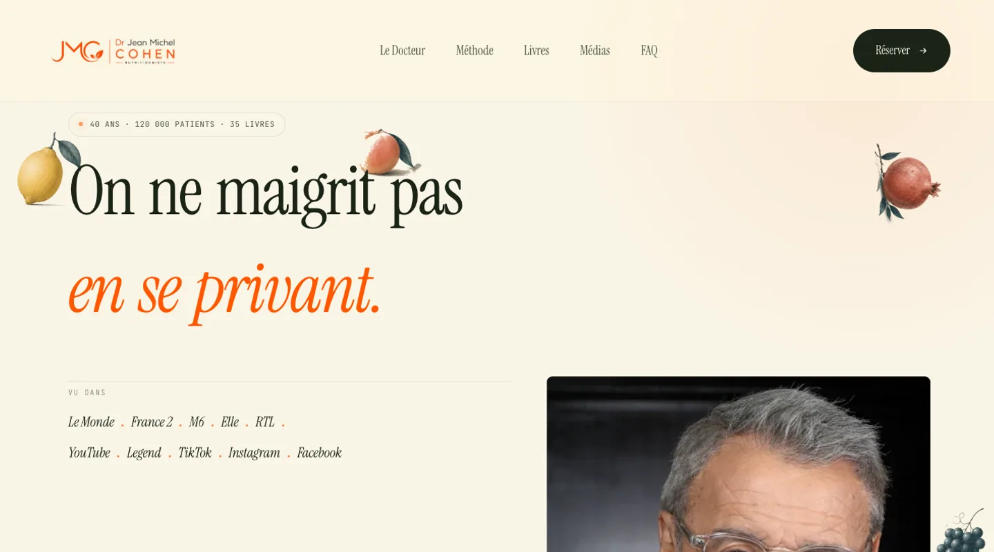 Page d'accueil du site du Dr Jean-Michel Cohen réalisé par Peechy
