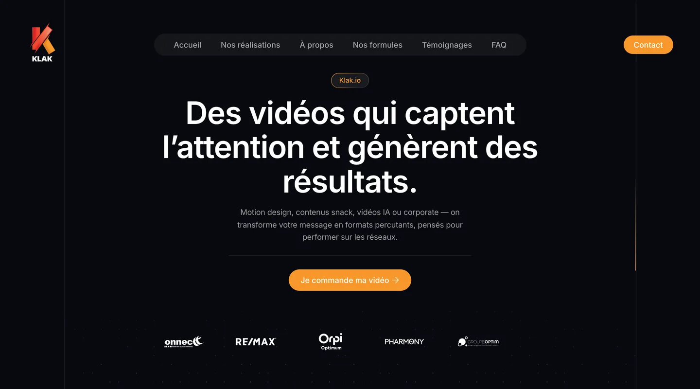 Page d'accueil du site Klak.io réalisé par Peechy