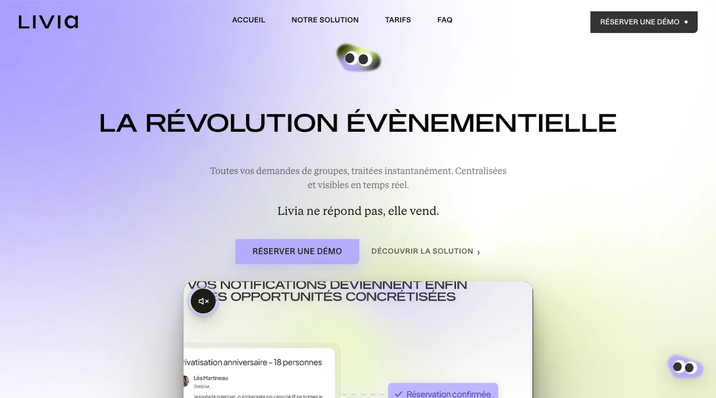 Page d'accueil du site LIVIA réalisé par Peechy