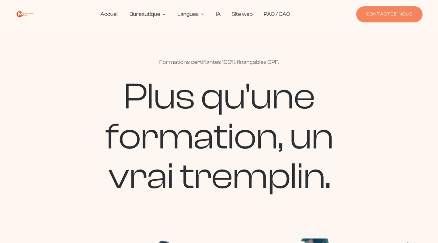 Page d'accueil du site Mon Avenir Pro réalisé par Peechy