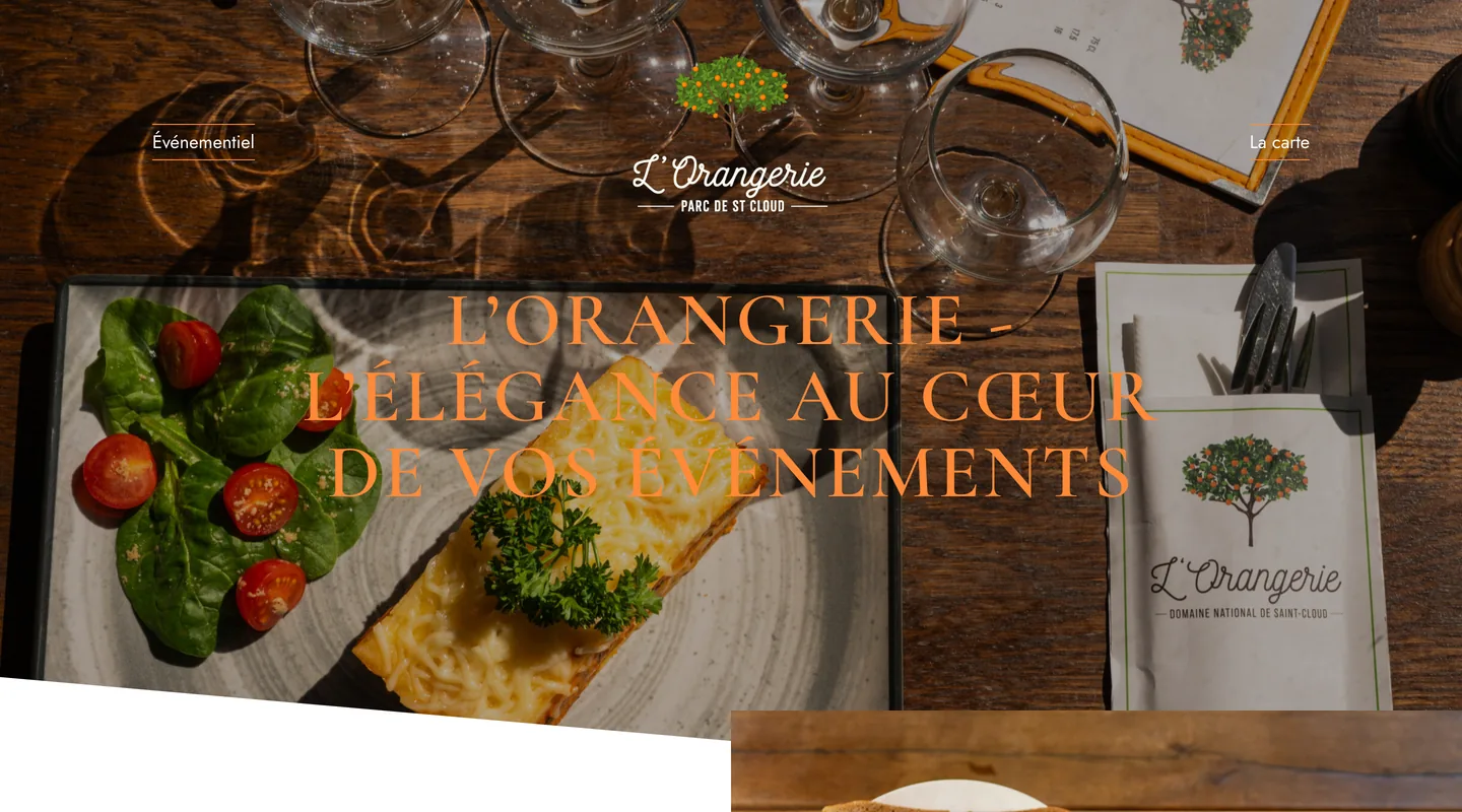 Page d'accueil du site L'Orangerie du Parc réalisé par Peechy