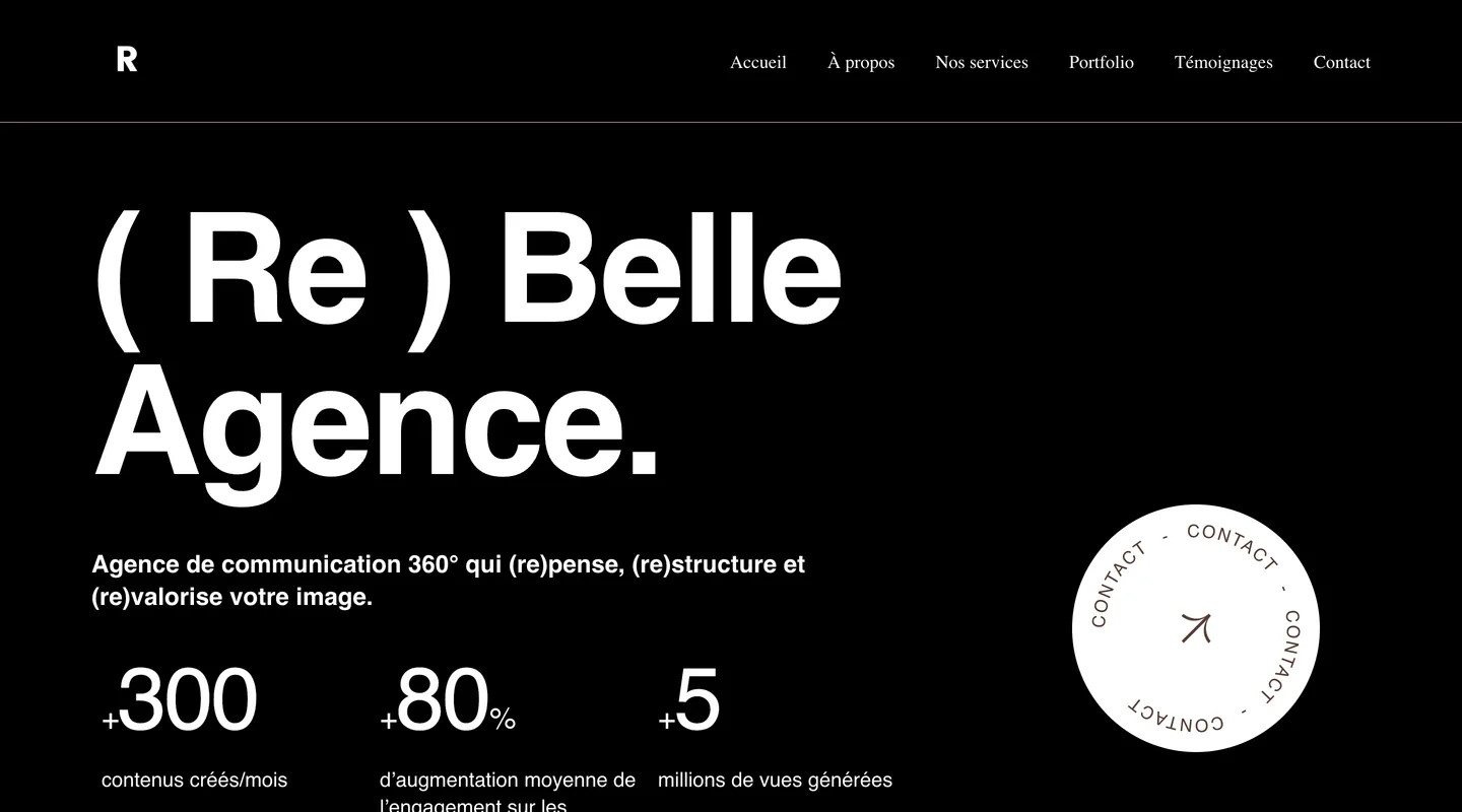 Page d'accueil du site (Re) Belle Agence réalisé par Peechy