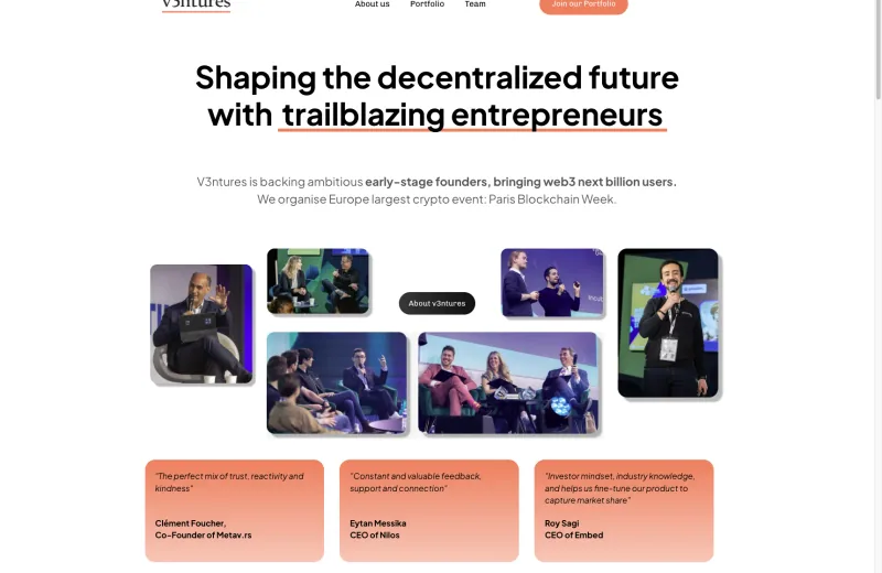 Site web V3ntures — Corporate & investissement