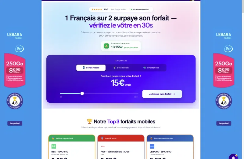 Site web Comparevite — Comparateur de forfaits