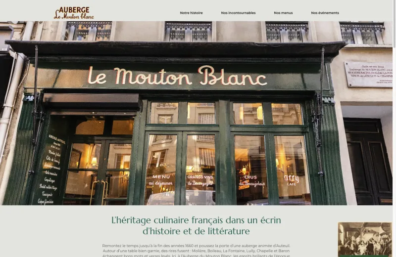 Site web Auberge du Mouton Blanc — Restaurant historique Paris